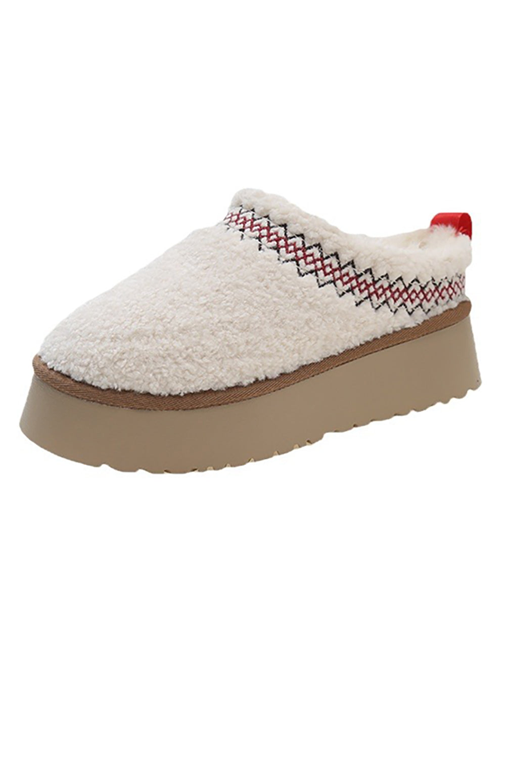 White Suede Contrast Print Plush Thick Sole Snow Boots