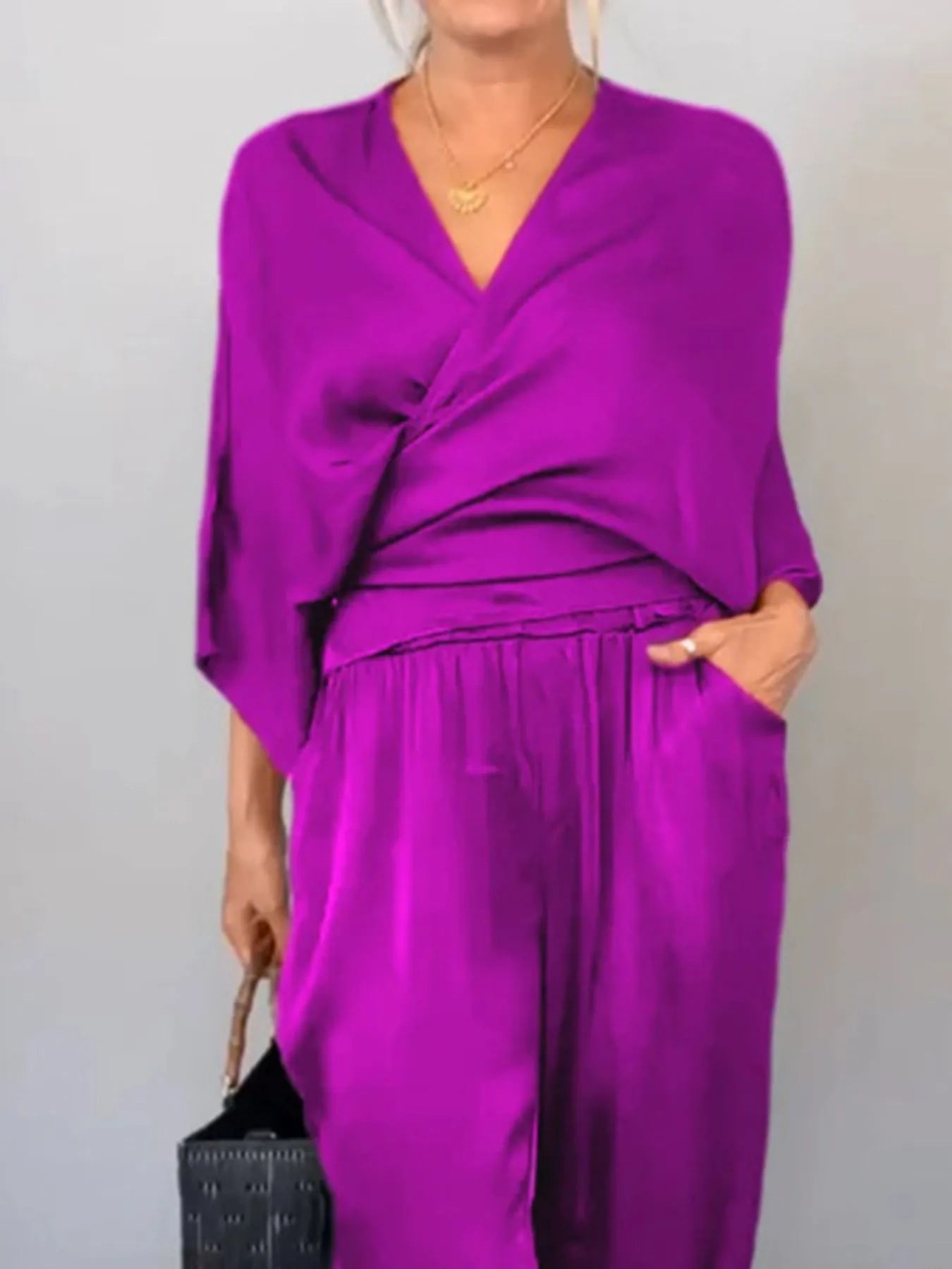 Plus Size Wrap Top & Pants Set