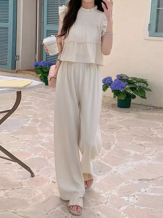 Ruffled Sleeveless Top and Wide Leg Pants Set