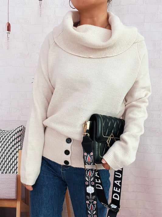 Women’s Striped Turtleneck Long Sleeve Sweater – Cozy Knit Pullover for Fall & Winter