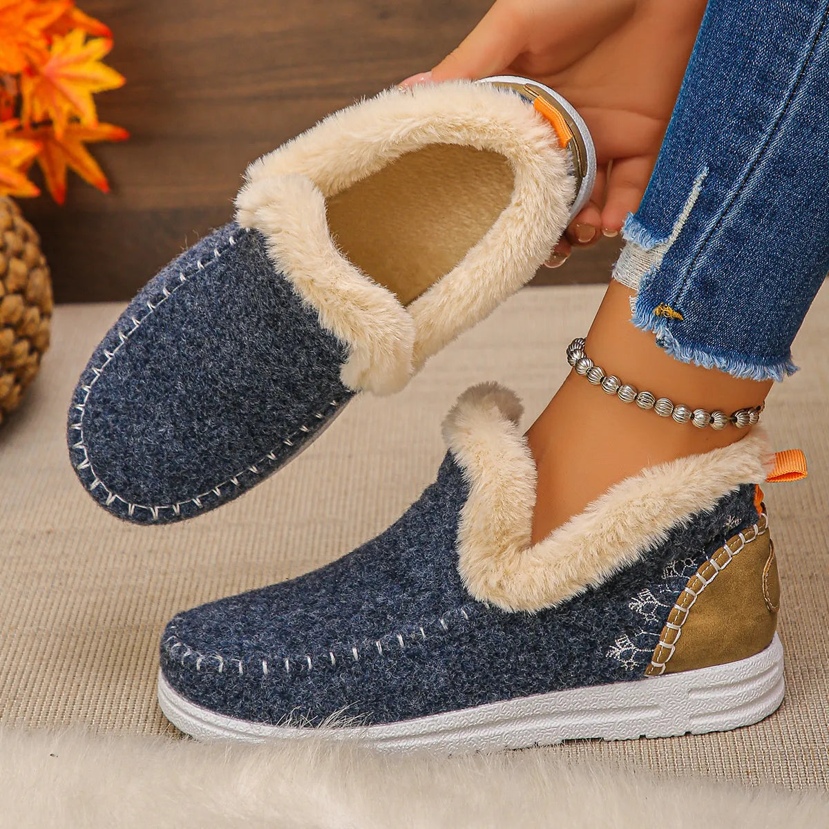 Round Toe Fleece-Lined Ankle Boots – Cozy Winter Boots for Women