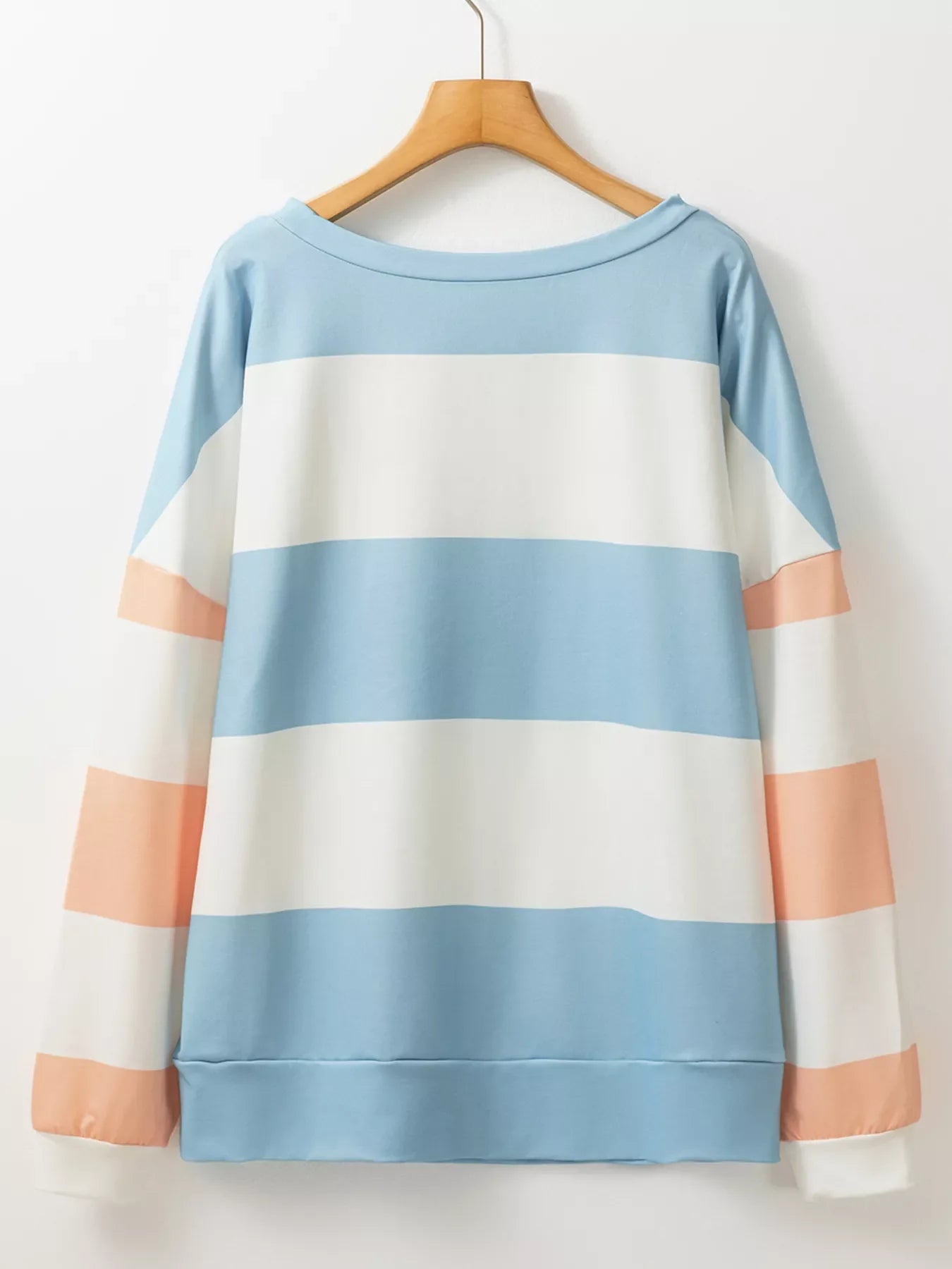 Women’s Color Block Drop Shoulder Long Sleeve Top – Casual Loose Fit Pullover Shirt