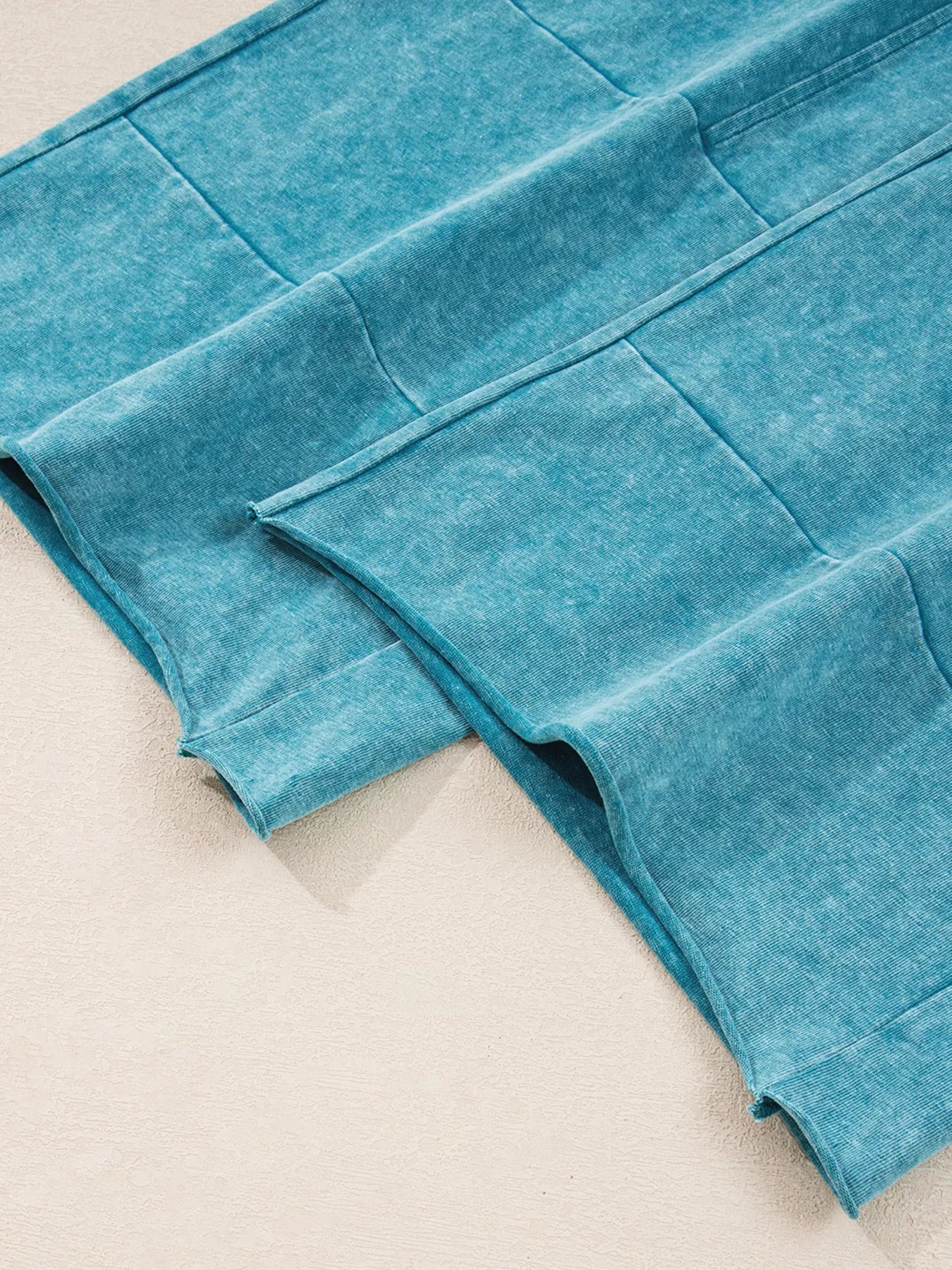 Women’s Teal Mineral Wash High Waist Pants – Relaxed Fit Patched Pocket Denim Trousers