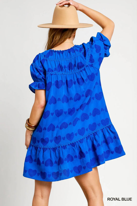Blue Crush Heart Print Babydoll Dress
