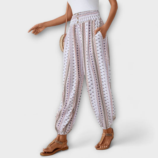 Scarlett - Trousers with Ethnic Graphic White