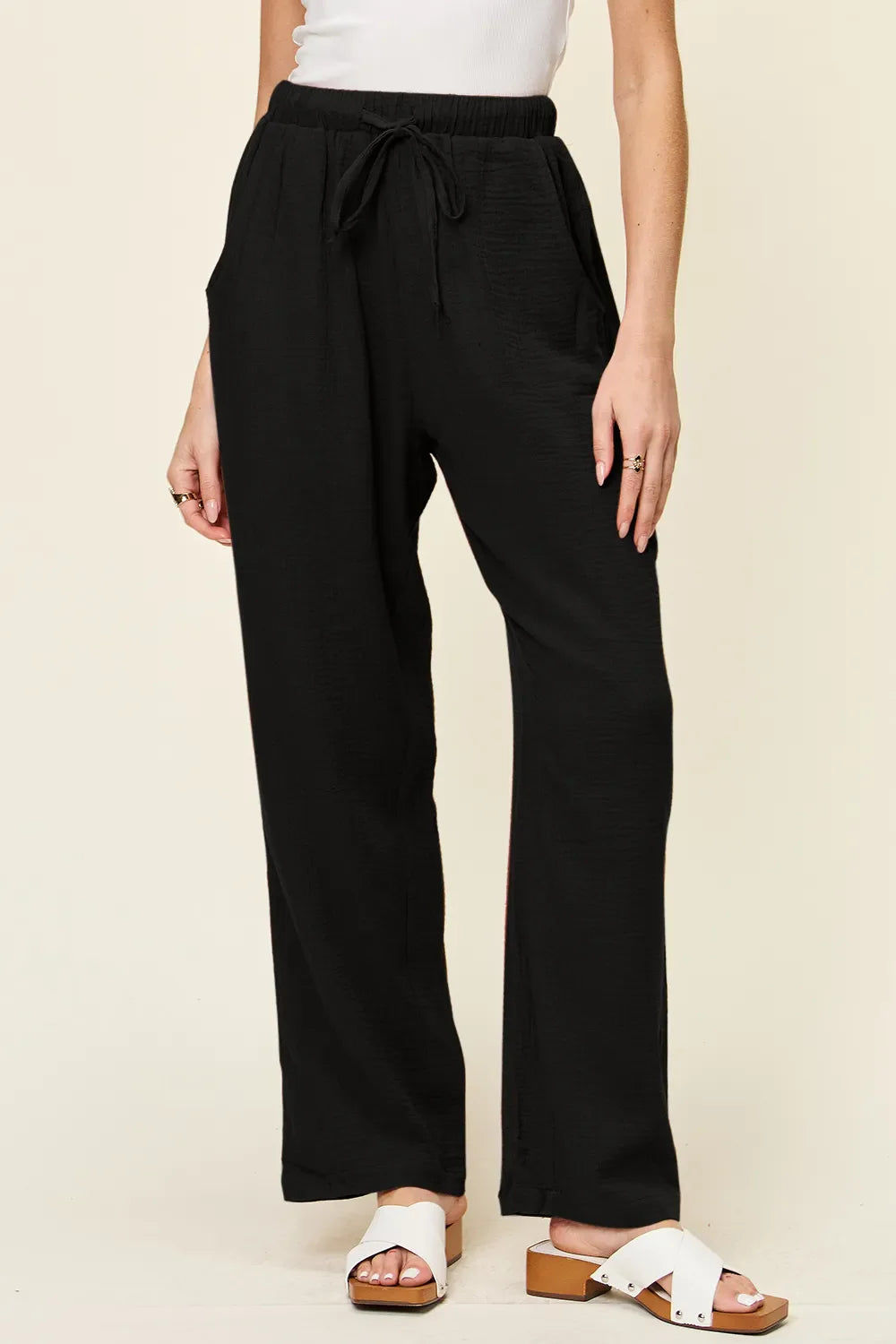 Hot Vibe Drawstring Straight Pants - Black or Hot Pink