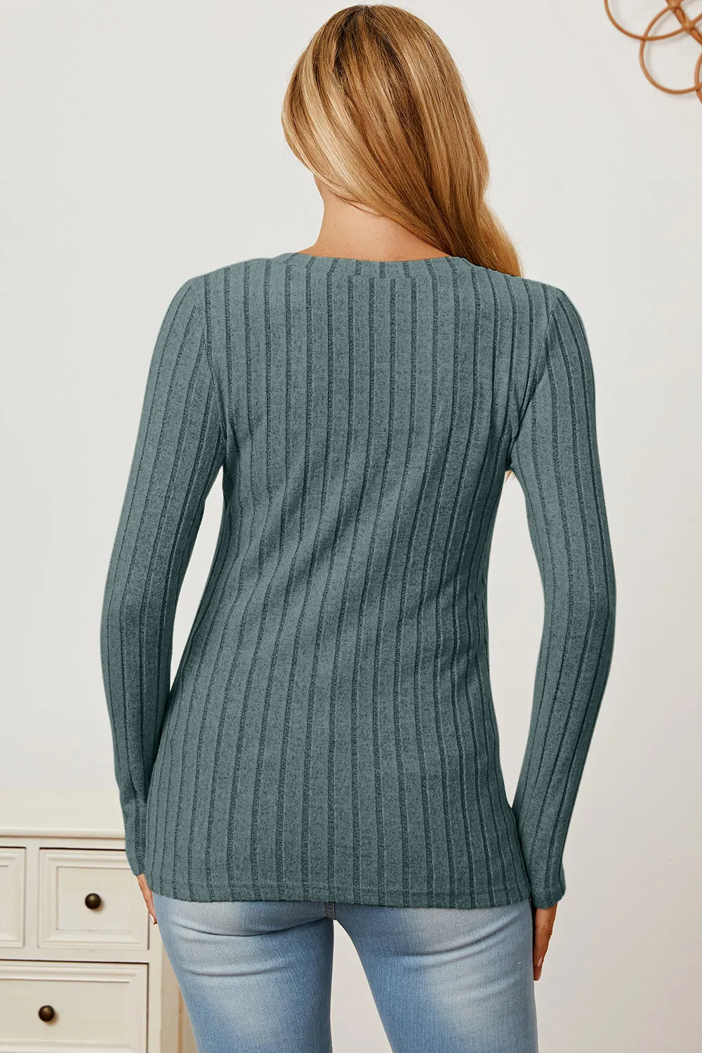 Comfy Ribbed V-Neck Long Sleeve Tee