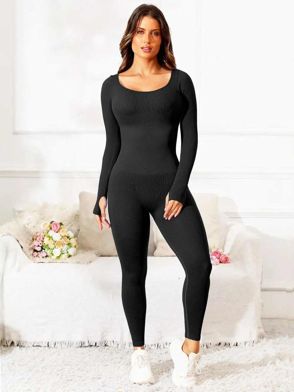 Long Sleeve Jumpsuit – Scoop Neck, Activewear Essential