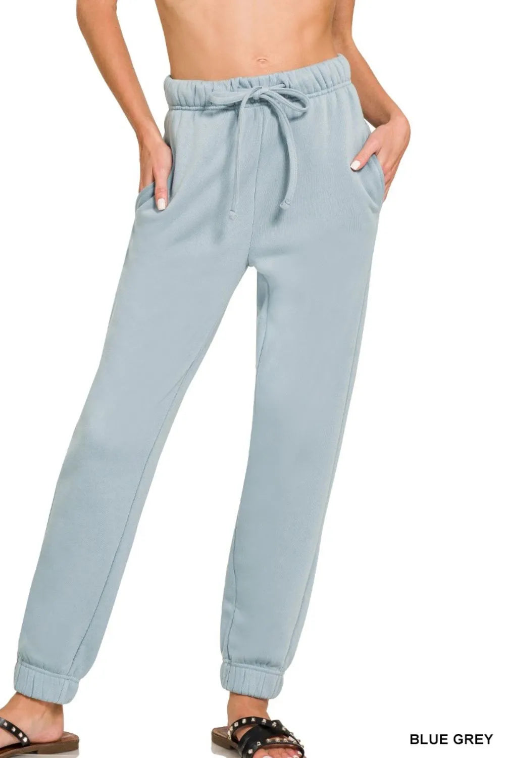Blue Grey Fleece Jogger Sweatpants – Cozy With Pockets