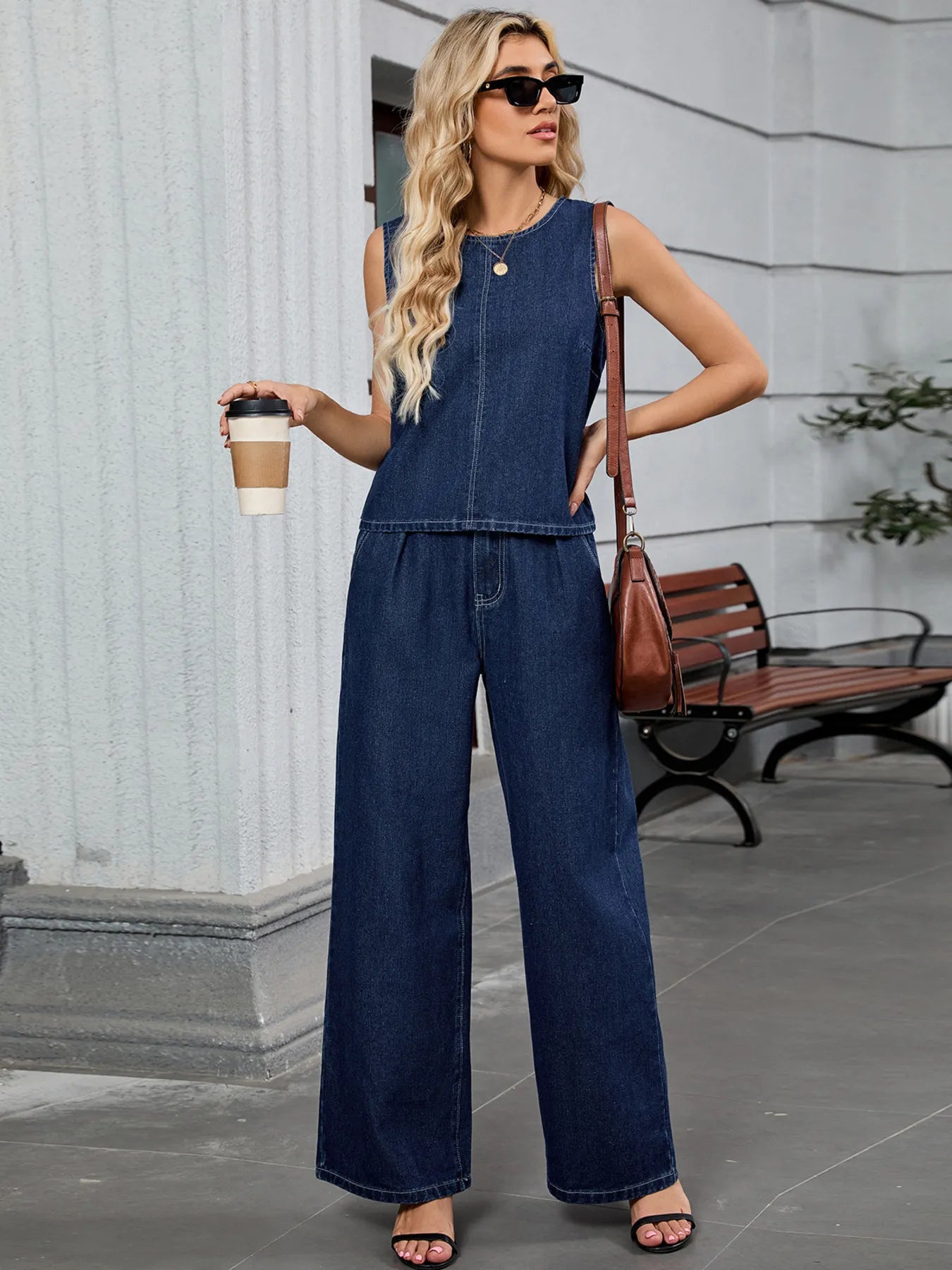 Denim Dream Round Neck Tank & Pants Set