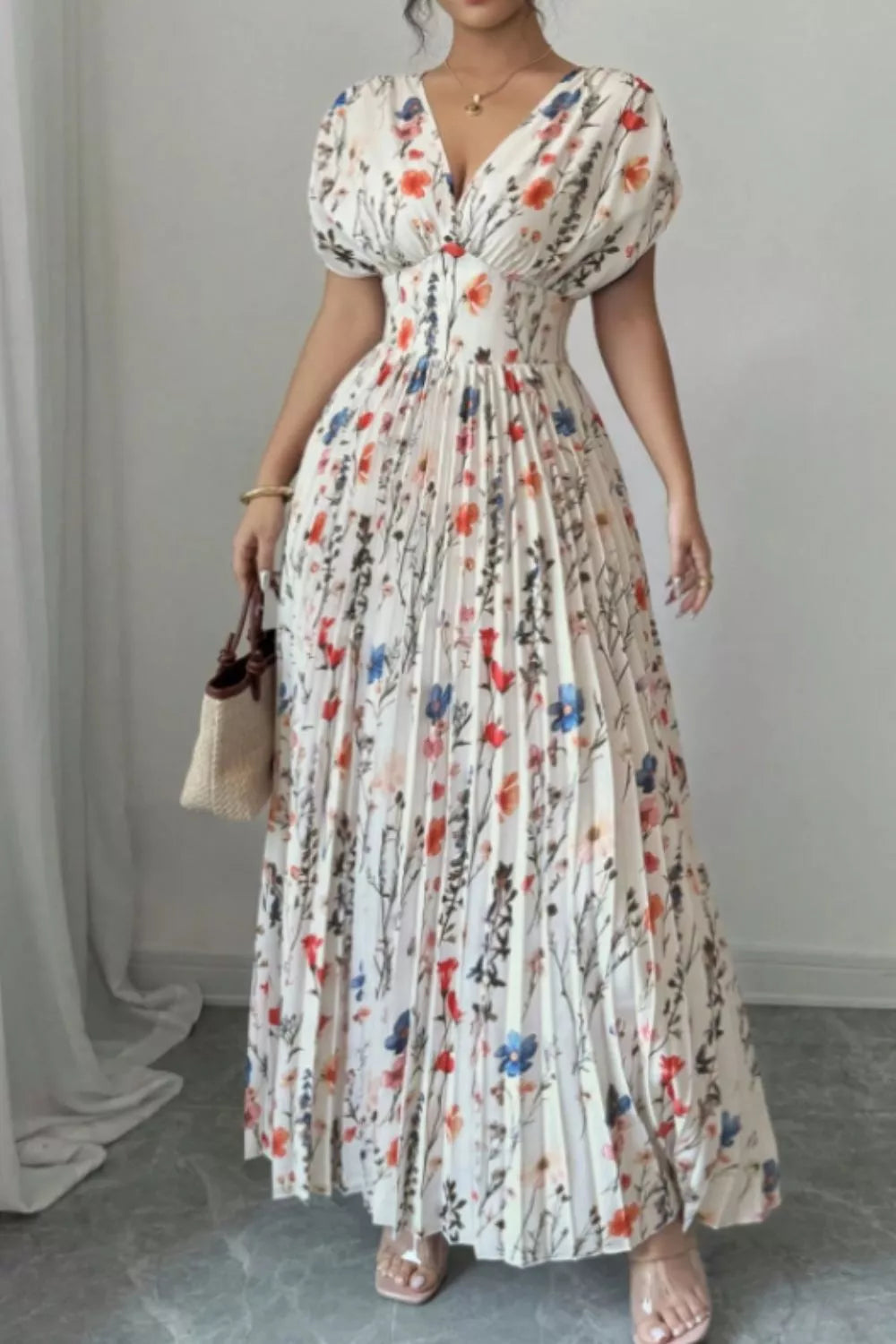 Floral Dress for Women Pleated Maxi Dress