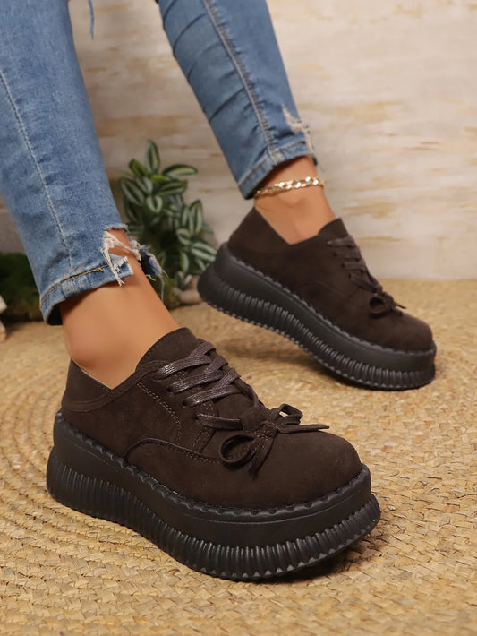 Chic Lace-Up Platform Loafers – Bold, Contemporary Style Coffee Brown