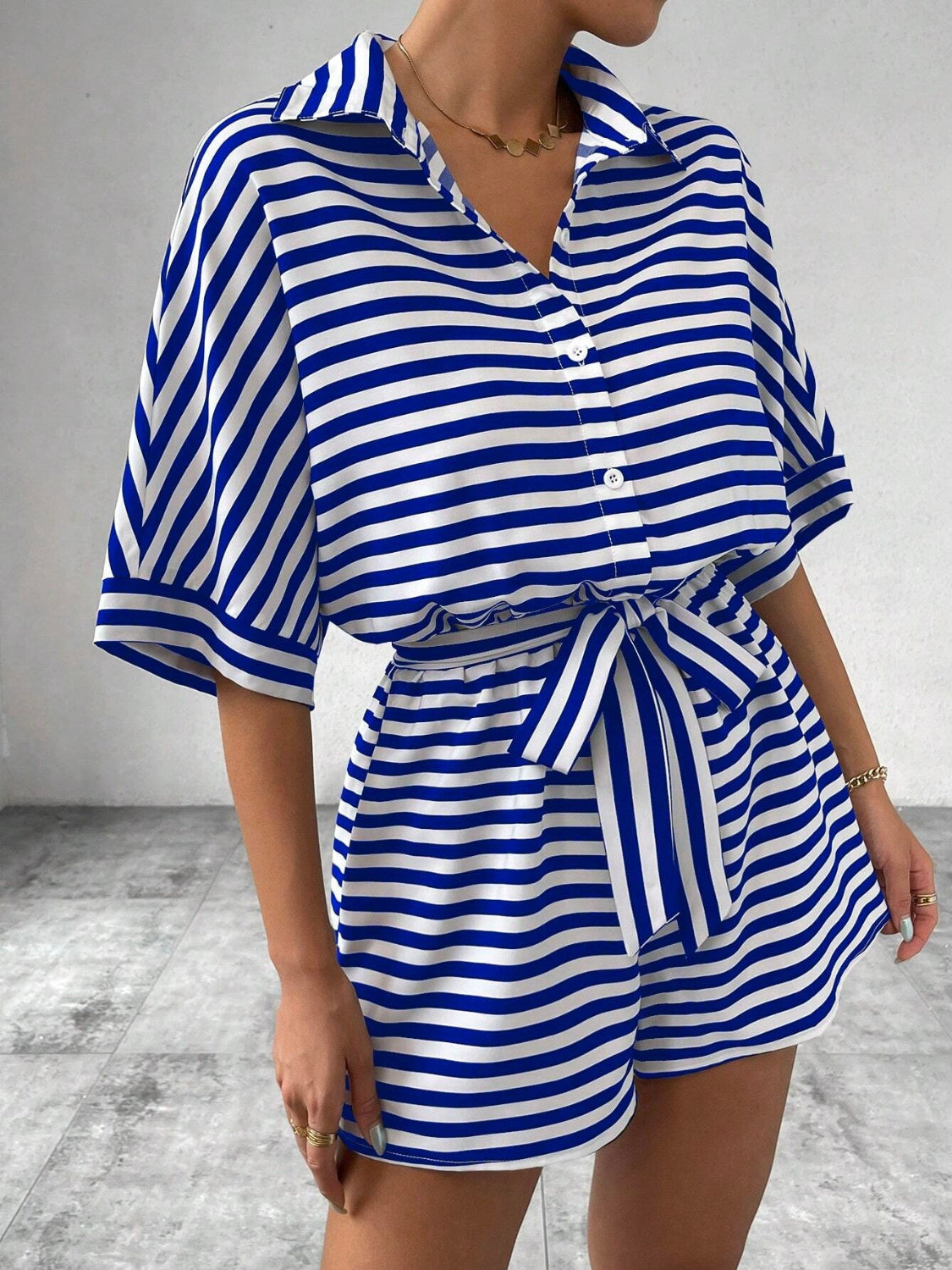 Striped Romper - Tie Waist