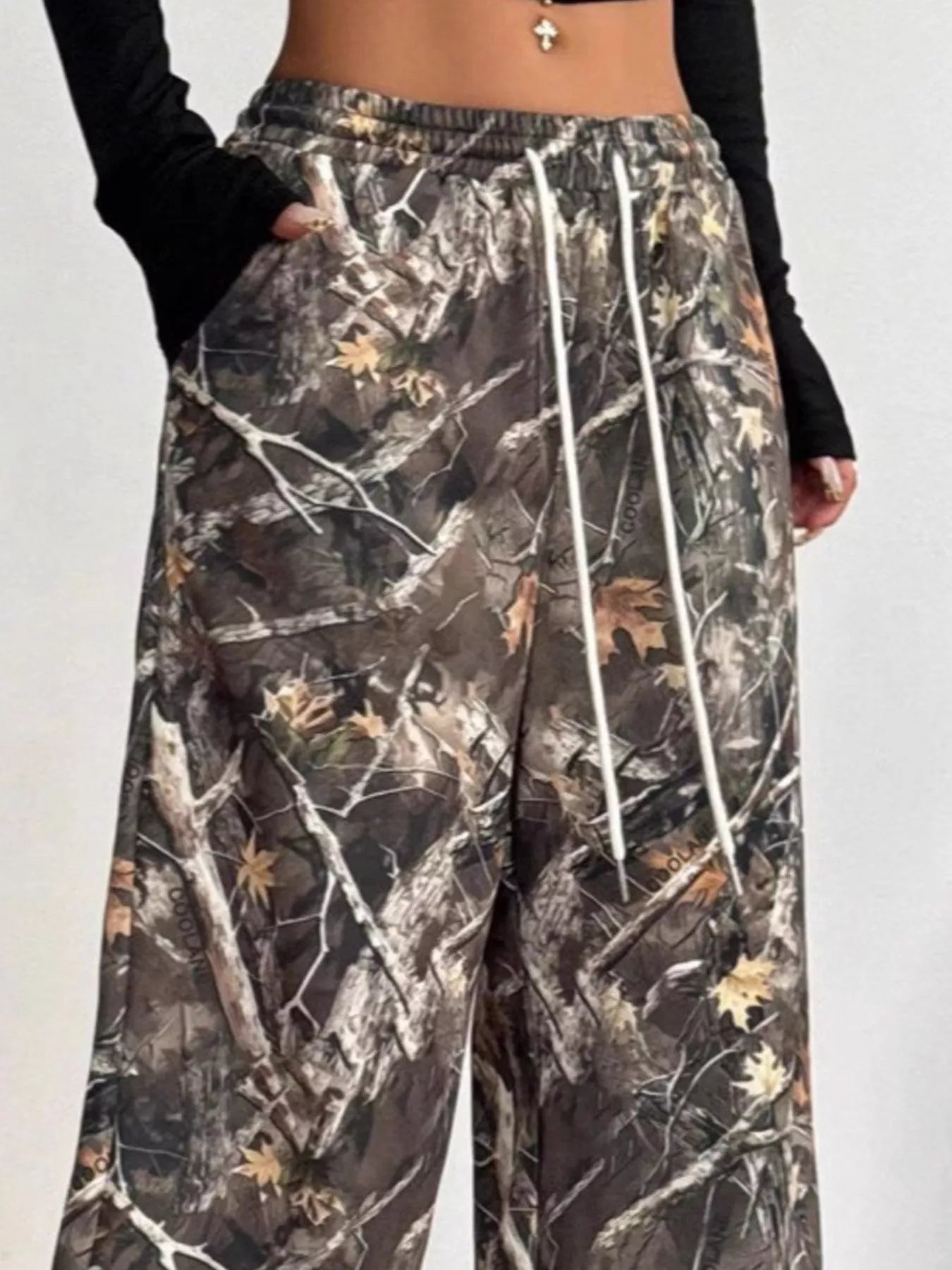 Drawstring Printed Wide Leg Pants