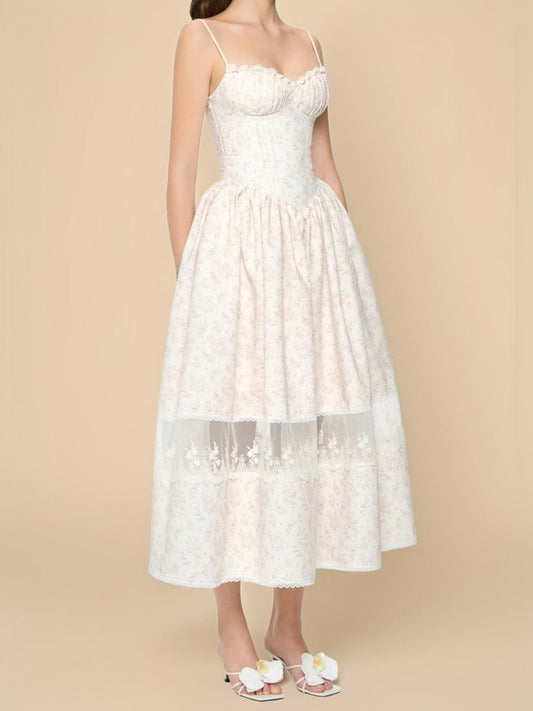 Lace suspender floral dress