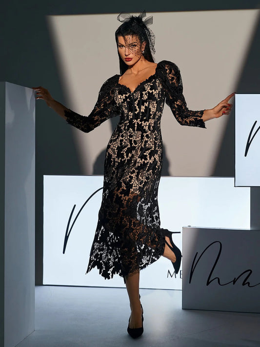 Black lace midi dress