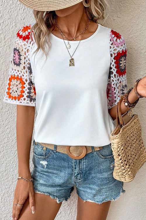 Free to Be You Crochet Boho Short Sleeve Top - 3 Colors White