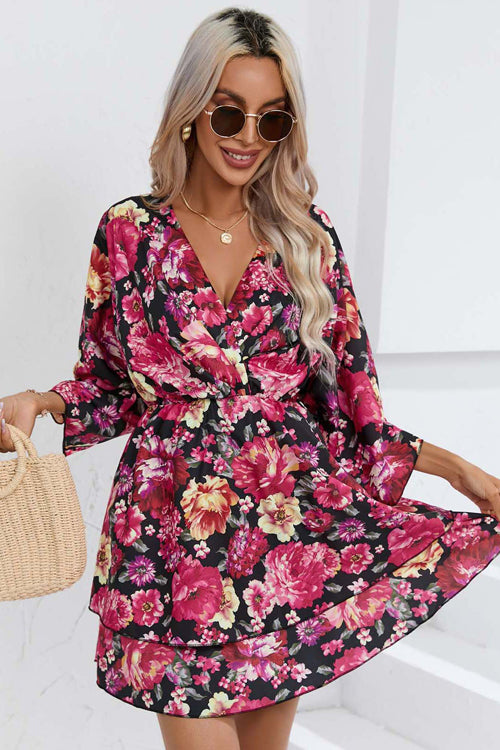 Love Boldly Floral Print Mini Dress - 3 Colors Black-Big Flowers
