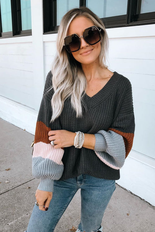 It's Chilly Out V-Neck Striped Knit Sweater Black