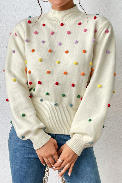 Endlessly Cozy Colorful Dots Long Sleeve Sweater - 5 Colors Beige