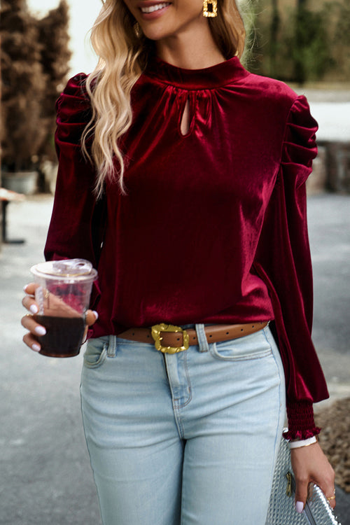 You've Got Me Velvet Tie-Back Long Sleeve Top - 3 Colors Wine
