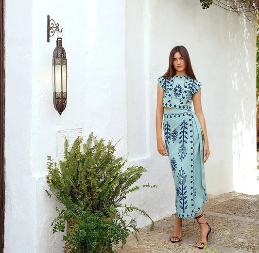 Camilla™ | Elegant Printed Set Light Blue