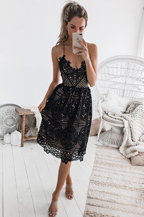 Take Me Out Tonight Lace Midi Dress - 2 Colors Black