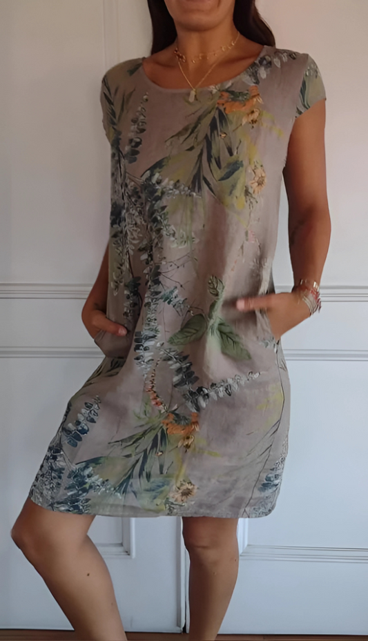 Iris - Casual Loose-Fit Knee-Length Printed Dress