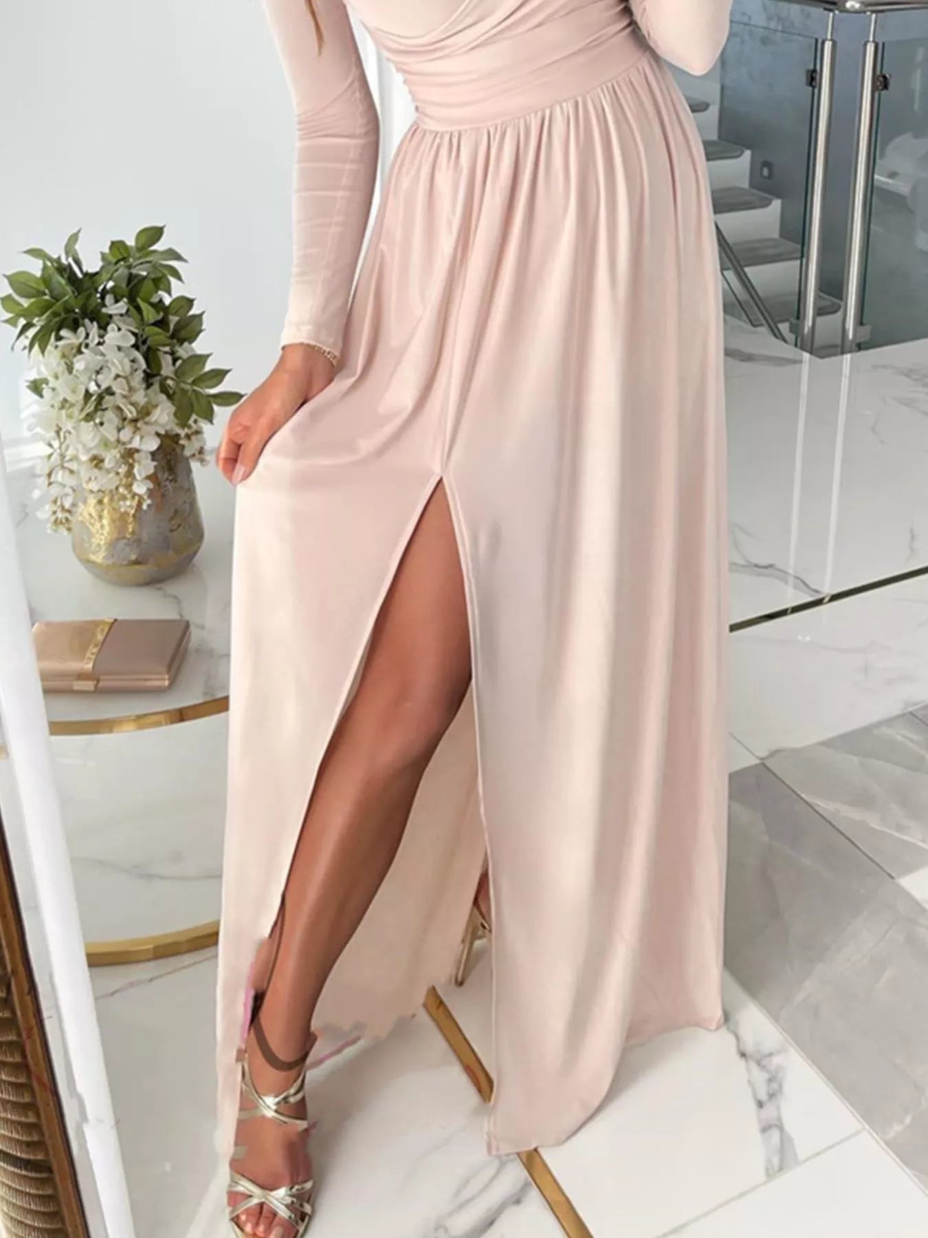 Slit Surplice Cold Shoulder Maxi Dress – Elegant Evening Wrap Dress for Women