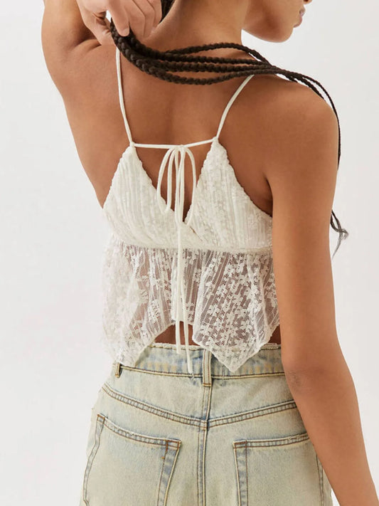 Lace Cropped Cami with Flowy Hem