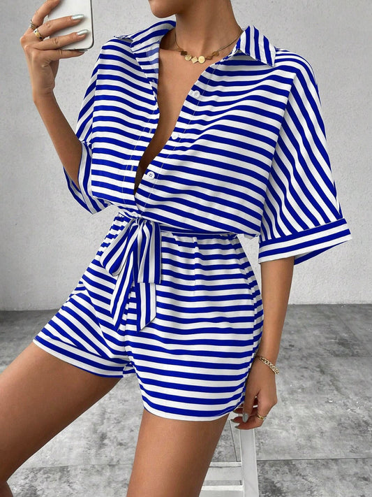 Striped Romper - Tie Waist