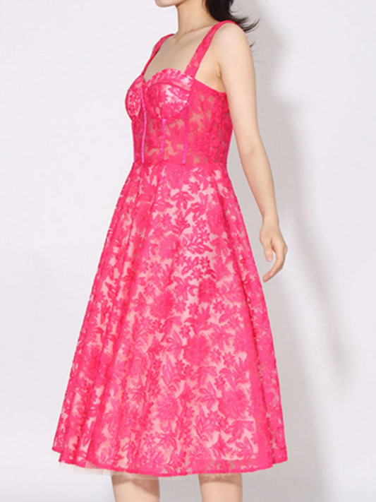 Rose Red Lace Sweetheart Neck Cami Dress – Romantic Sleeveless Mini Dress for Women