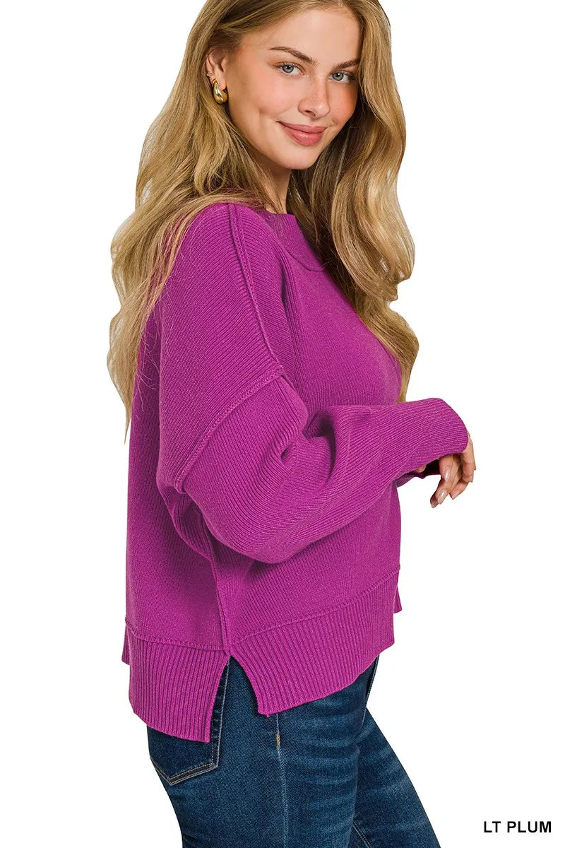 Plum Drop Shoulder Sweater – Wide Neck, Relaxed Fit