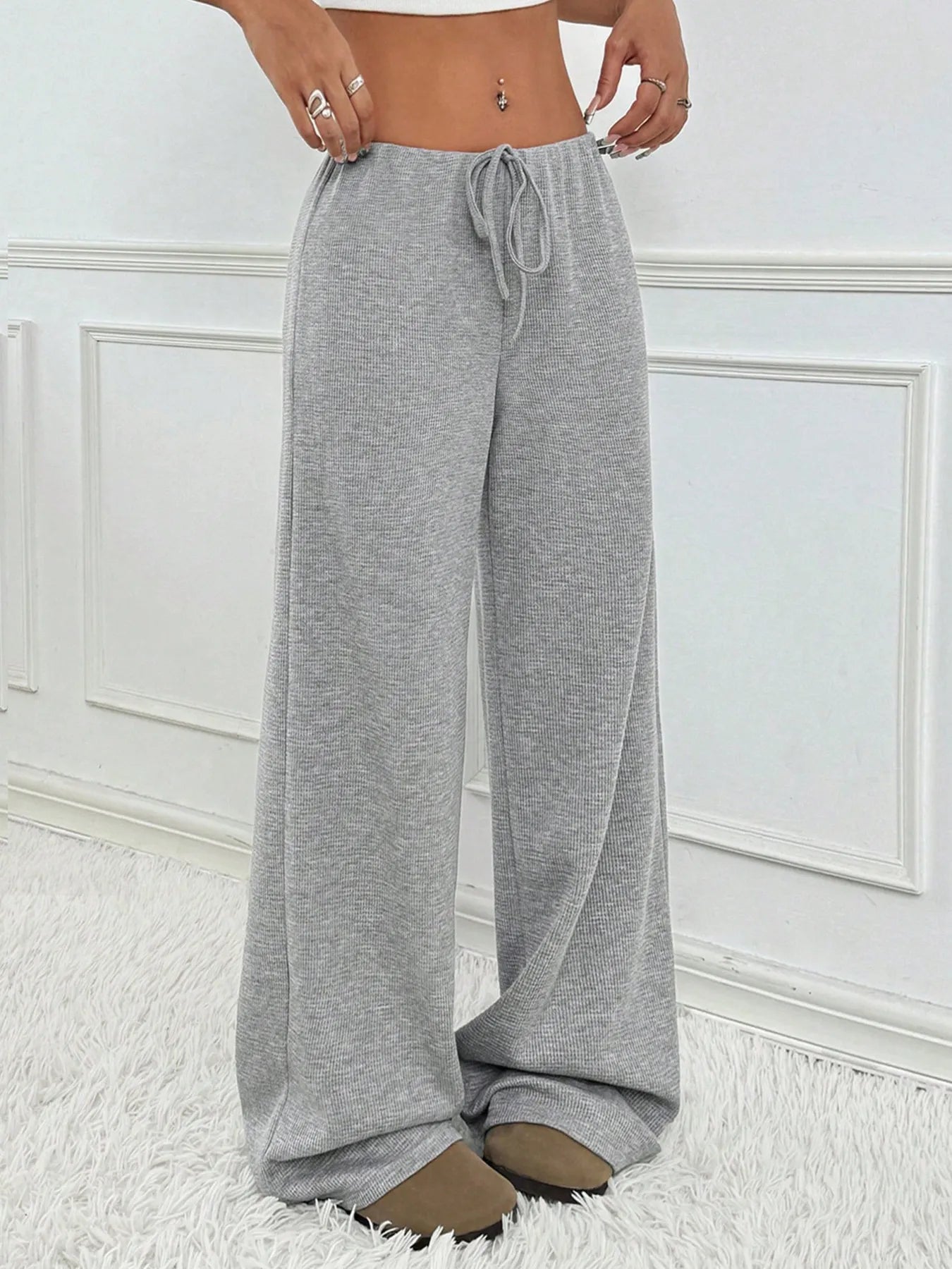 Striped Wide Leg Drawstring Pants