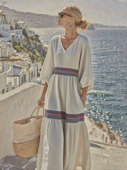 Women's Summer Linen V-Neck Dress
