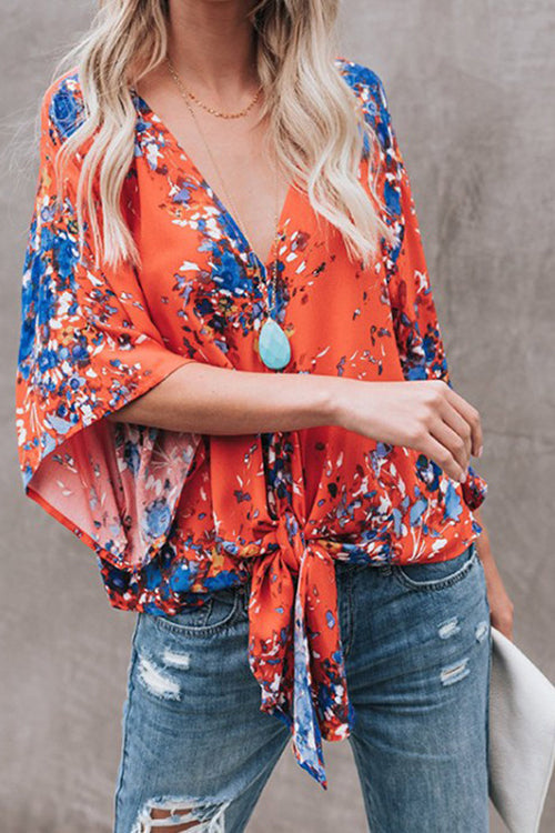 Real Charmer Shivering Print Bowknot Shirt - 3 Colors Orange