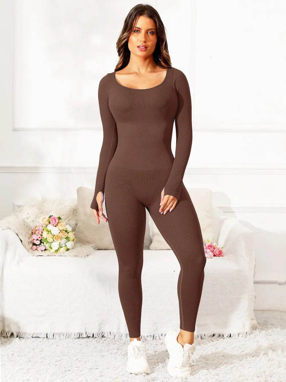 Long Sleeve Jumpsuit – Scoop Neck, Activewear Essential