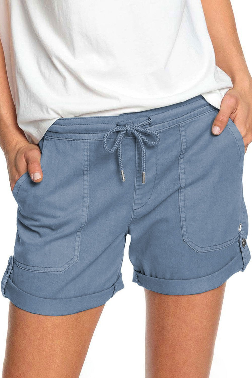 Comfy Elastic Waist Button Shorts with Pockets