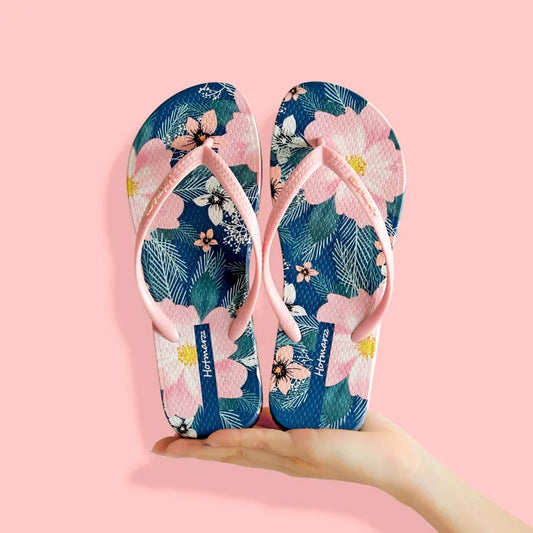 Floral Print Summer Toe Post Slippers Pink