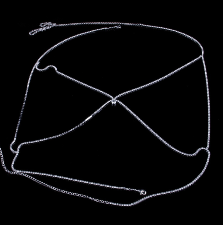 Rhinestone Sexy Bikini Accessories Chest Necklace One Size Silver