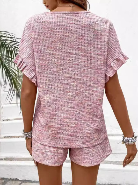 Heathered Round Neck Top and Shorts Set