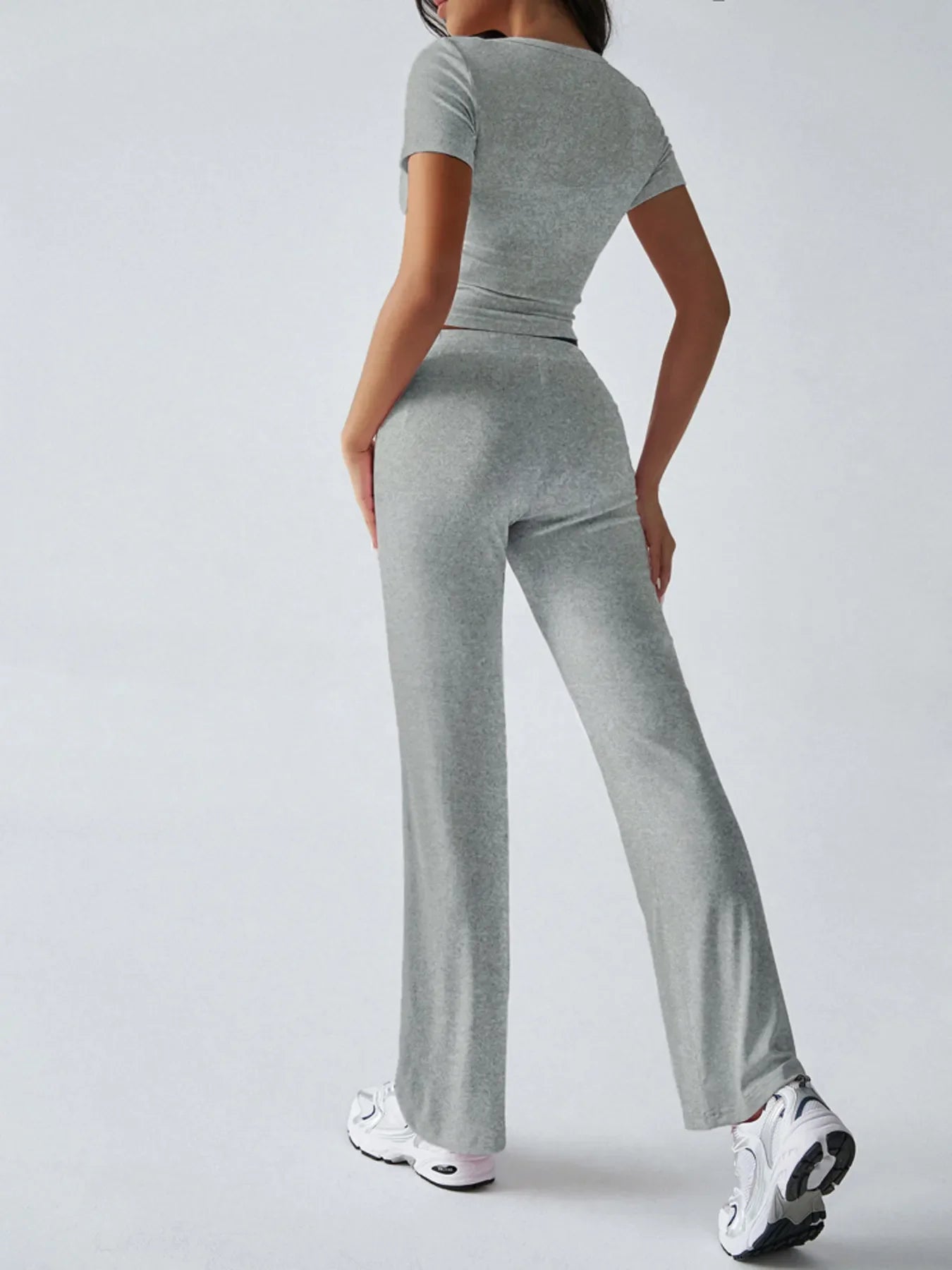 Casual Ribbed Short Sleeve Top and Pants Set