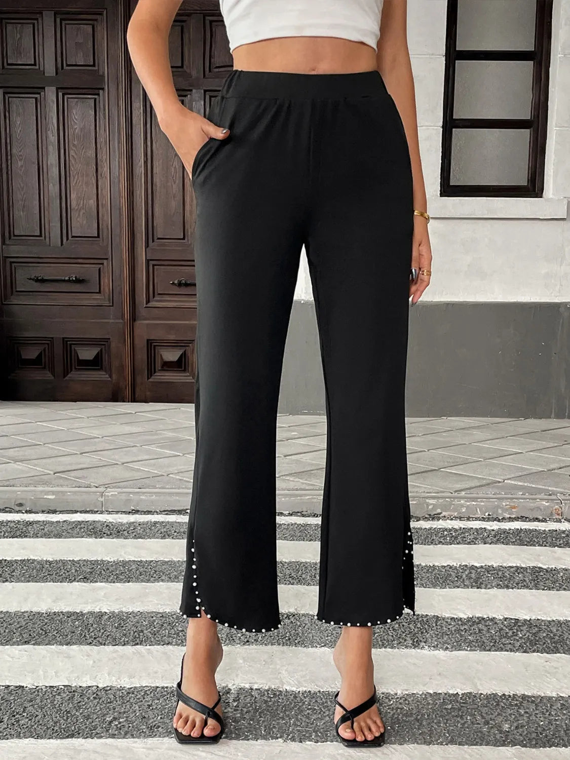 Midnight Pearl Cropped Wide Leg Pants