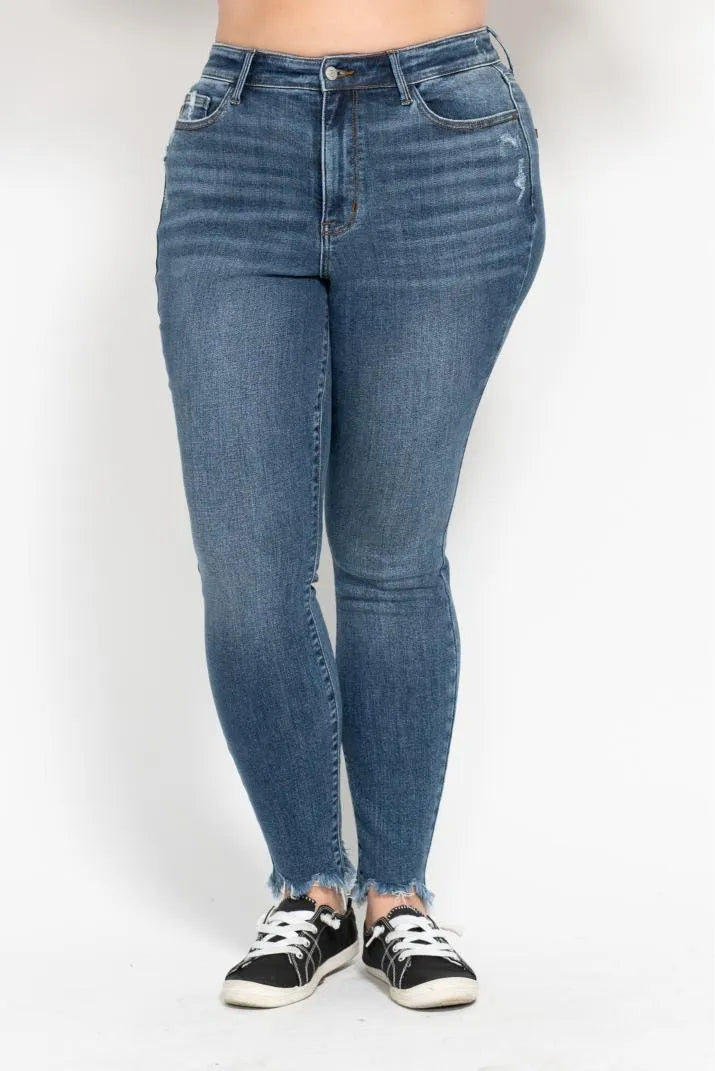 Shark Bite Hem High Waist Skinny Jeans