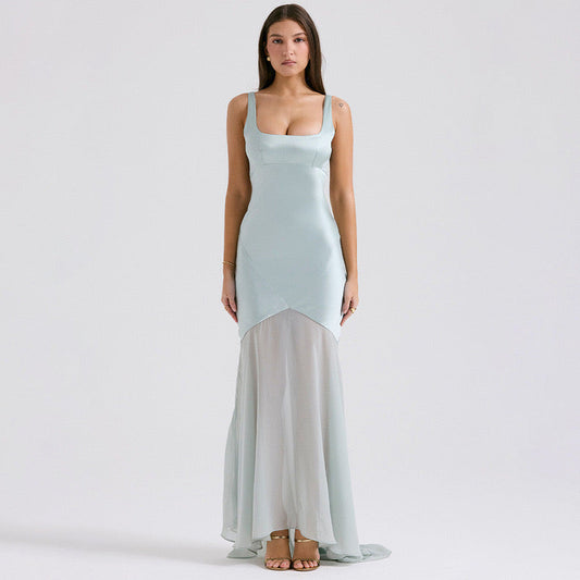 Vittoria silk/satin maxi dress/ blue