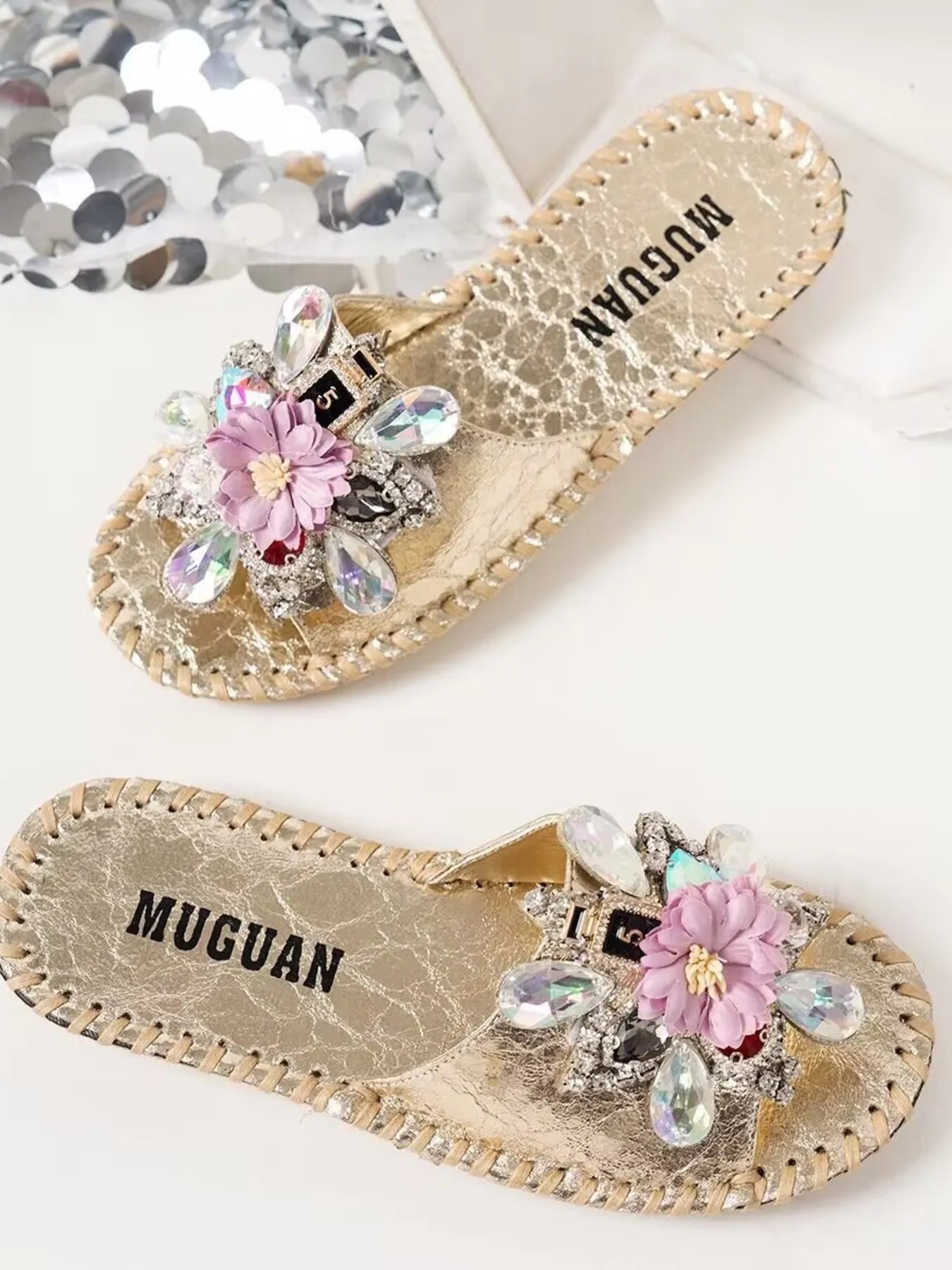 Floral Embellished Slide Sandals