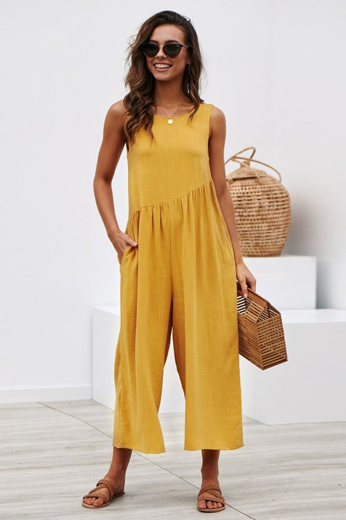 Always Thriving V-back Casual Tank Jumpsuit - 6 Colors Yellow