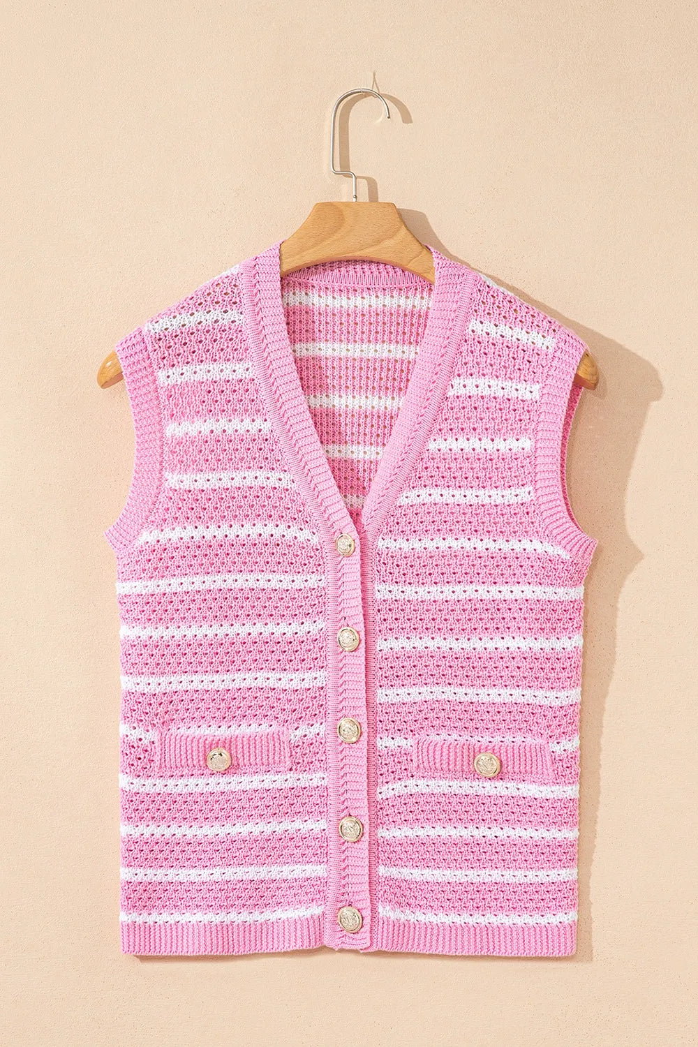 Striped Button-Up Knit Sweater Vest