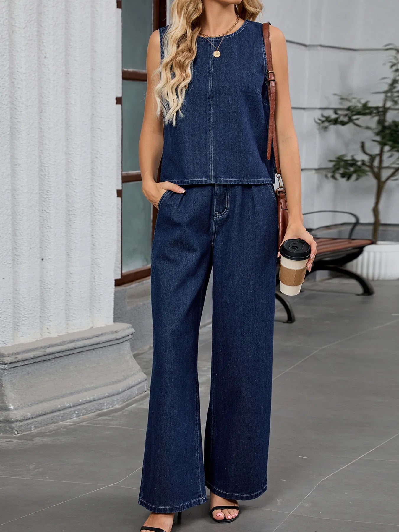 Denim Dream Round Neck Tank & Pants Set