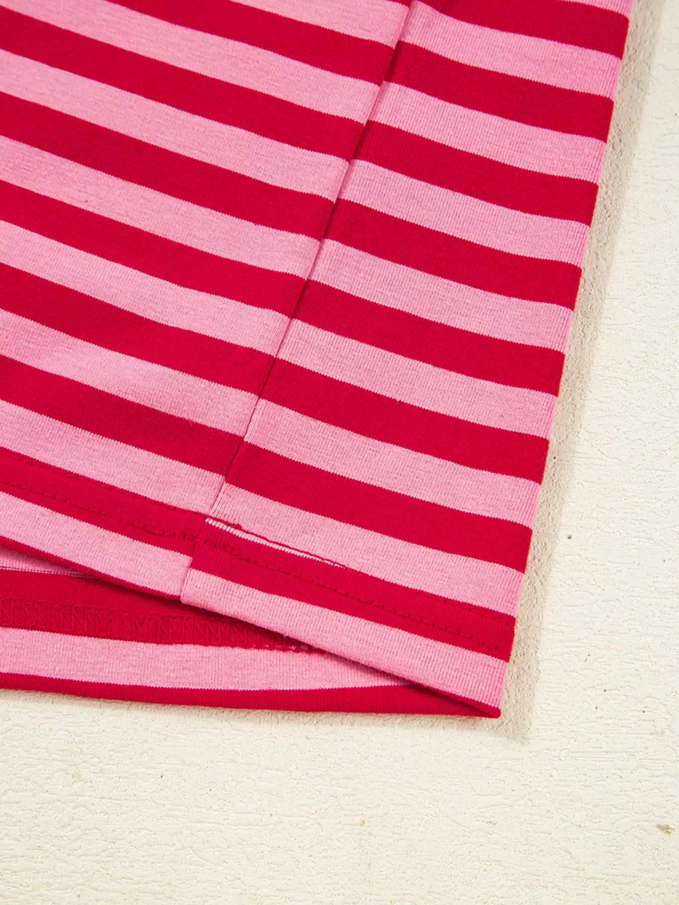 Red and Pink Striped V Neck Sweater